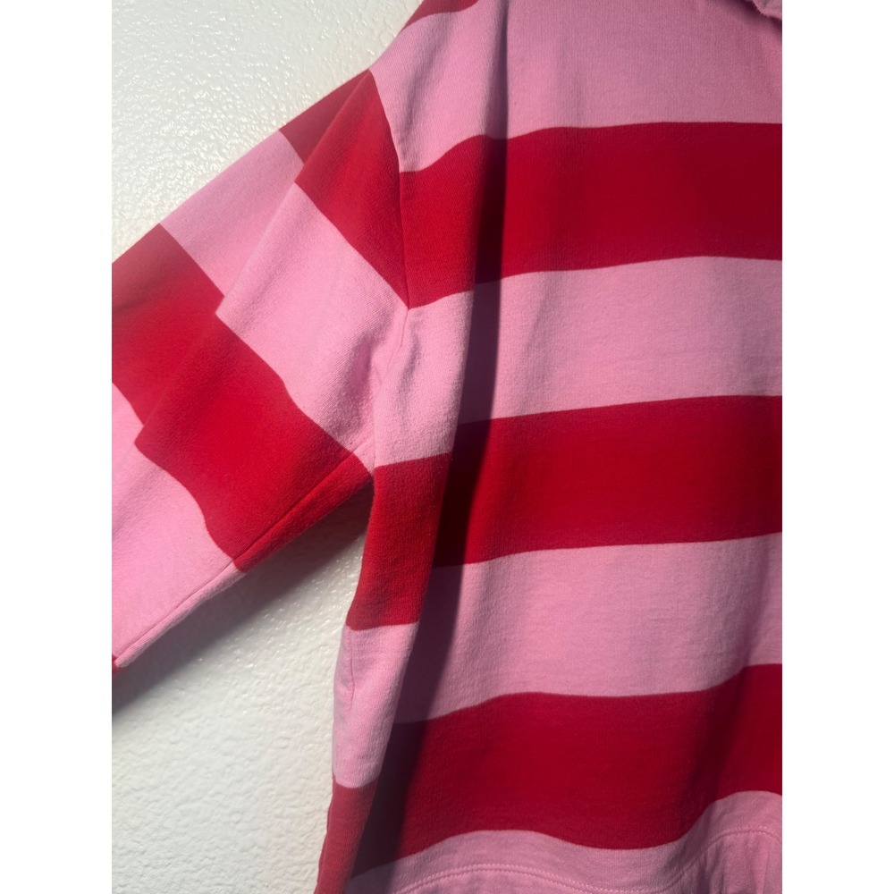 Crown & Ivy Womens Pink Red Striped Long Sleeve Rugby Polo Shirt Size Medium - Picture 3 of 7